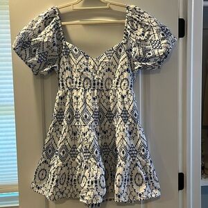 NWT white and blue pattern/stitch dress